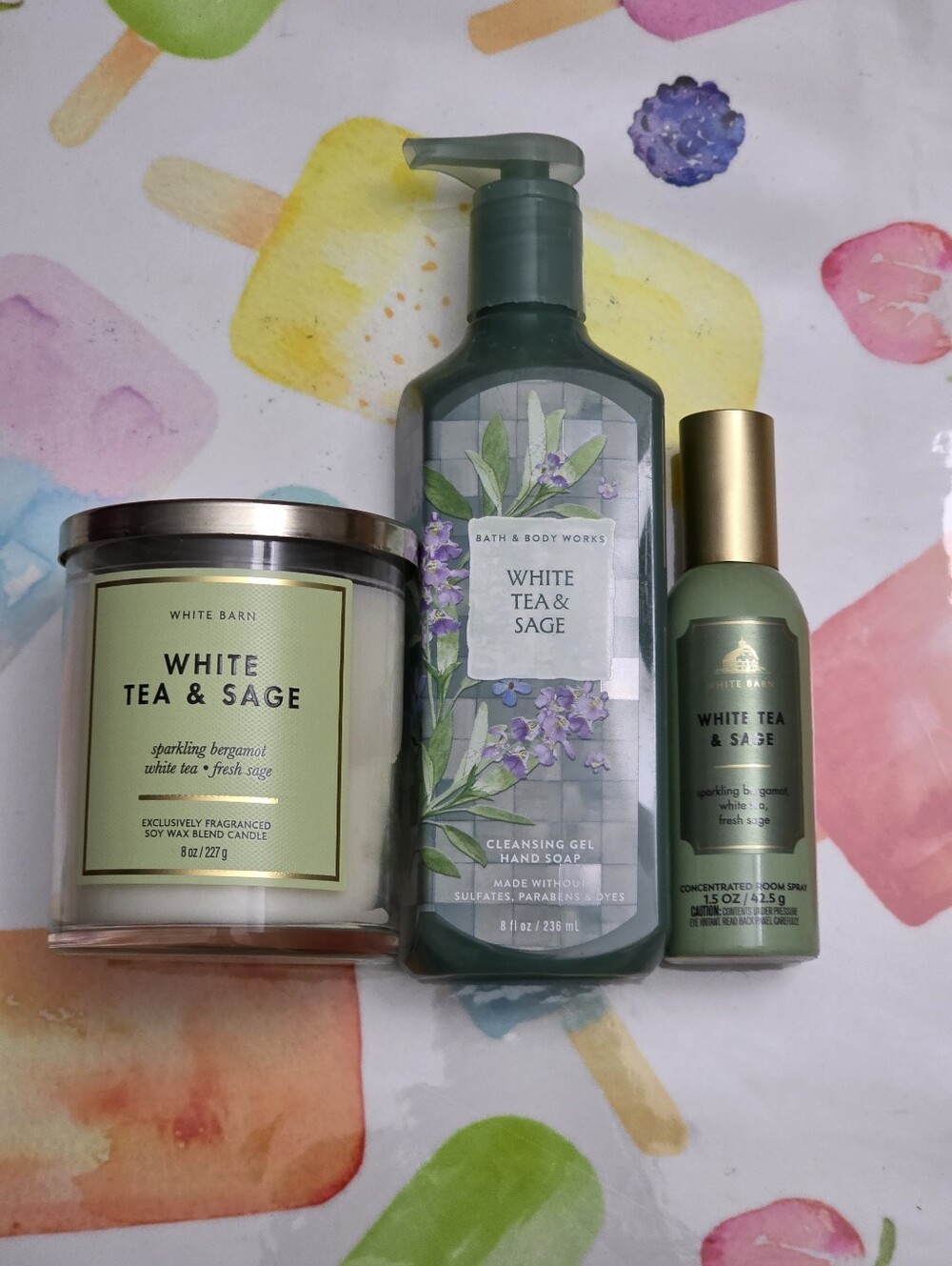 Bath & Body Works White Tea & Sage Hand Soap, Candle & Room Spray Set NEW